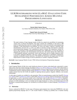 LLM Benchmarking with LLaMA2: Evaluating Code Development Performance Across Multiple Programming Languages