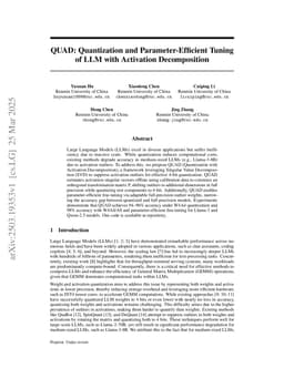 QUAD: Quantization and Parameter-Efficient Tuning of LLM with Activation Decomposition