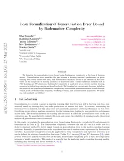Lean Formalization of Generalization Error Bound by Rademacher Complexity