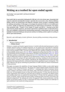 Writing as a testbed for open ended agents