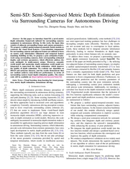 Semi-SD: Semi-Supervised Metric Depth Estimation via Surrounding Cameras for Autonomous Driving