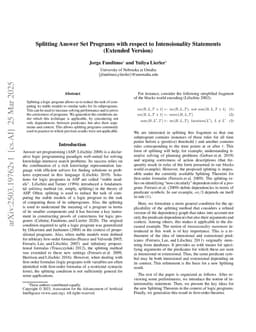 Splitting Answer Set Programs with respect to Intensionality Statements (Extended Version)