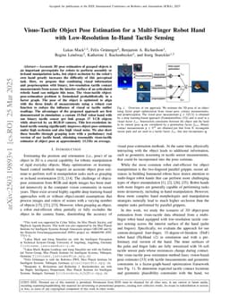 Visuo-Tactile Object Pose Estimation for a Multi-Finger Robot Hand with Low-Resolution In-Hand Tactile Sensing