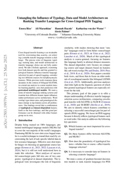 Untangling the Influence of Typology, Data and Model Architecture on Ranking Transfer Languages for Cross-Lingual POS Tagging