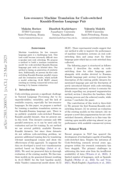 Low-resource Machine Translation for Code-switched Kazakh-Russian Language Pair