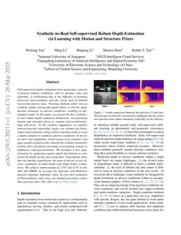 Synthetic-to-Real Self-supervised Robust Depth Estimation via Learning with Motion and Structure Priors