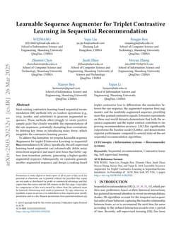 Learnable Sequence Augmenter for Triplet Contrastive Learning in Sequential Recommendation