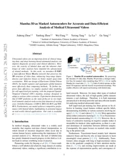 Mamba-3D as Masked Autoencoders for Accurate and Data-Efficient Analysis of Medical Ultrasound Videos