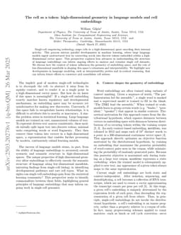 The cell as a token: high-dimensional geometry in language models and cell embeddings