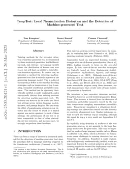 TempTest: Local Normalization Distortion and the Detection of Machine-generated Text