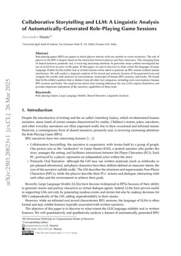 Collaborative Storytelling and LLM: A Linguistic Analysis of Automatically-Generated Role-Playing Game Sessions