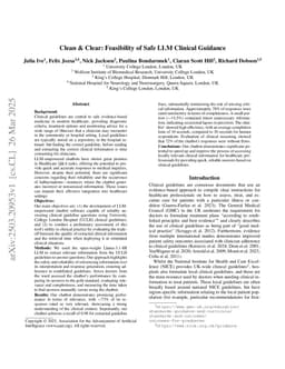 Clean & Clear: Feasibility of Safe LLM Clinical Guidance