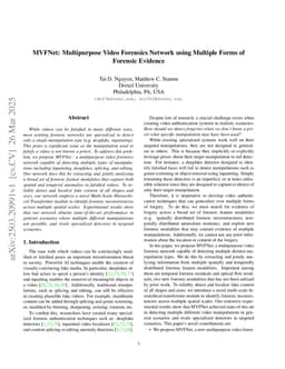 MVFNet: Multipurpose Video Forensics Network using Multiple Forms of Forensic Evidence