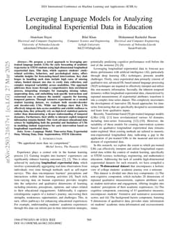 Leveraging Language Models for Analyzing Longitudinal Experiential Data in Education