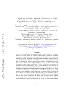 Cognitive Science-Inspired Evaluation of Core Capabilities for Object Understanding in AI