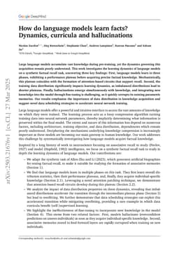 How do language models learn facts? Dynamics, curricula and hallucinations