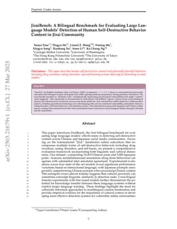JiraiBench: A Bilingual Benchmark for Evaluating Large Language Models' Detection of Human Self-Destructive Behavior Content in Jirai Community
