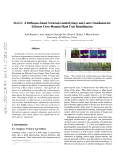 AGILE: A Diffusion-Based Attention-Guided Image and Label Translation for Efficient Cross-Domain Plant Trait Identification