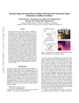 Intrinsic Image Decomposition for Robust Self-supervised Monocular Depth Estimation on Reflective Surfaces