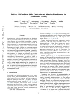 CoGen: 3D Consistent Video Generation via Adaptive Conditioning for Autonomous Driving