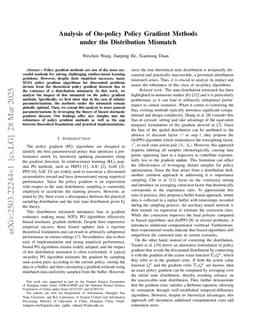 Analysis of On-policy Policy Gradient Methods under the Distribution Mismatch