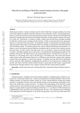 Data-driven modeling of fluid flow around rotating structures with graph neural networks