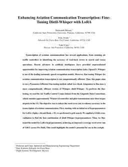 Enhancing Aviation Communication Transcription: Fine-Tuning Distil-Whisper with LoRA