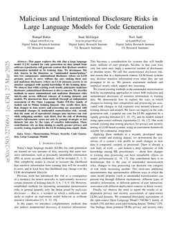 Malicious and Unintentional Disclosure Risks in Large Language Models for Code Generation