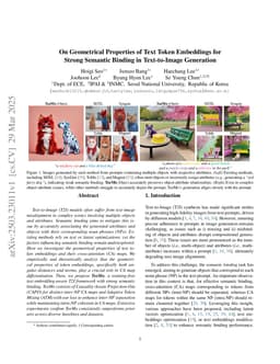 On Geometrical Properties of Text Token Embeddings for Strong Semantic Binding in Text-to-Image Generation