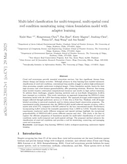 Multi-label classification for multi-temporal, multi-spatial coral reef condition monitoring using vision foundation model with adapter learning