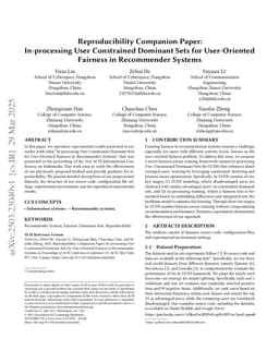 Reproducibility Companion Paper:In-processing User Constrained Dominant Sets for User-Oriented Fairness in Recommender Systems