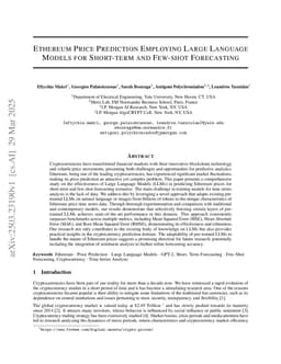Ethereum Price Prediction Employing Large Language Models for Short-term and Few-shot Forecasting