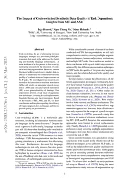 The Impact of Code-switched Synthetic Data Quality is Task Dependent: Insights from MT and ASR
