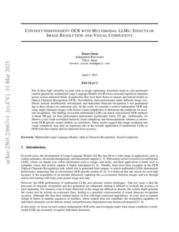 Context-Independent OCR with Multimodal LLMs: Effects of Image Resolution and Visual Complexity