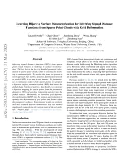 Learning Bijective Surface Parameterization for Inferring Signed Distance Functions from Sparse Point Clouds with Grid Deformation