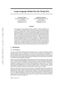 Large Language Models Pass the Turing Test