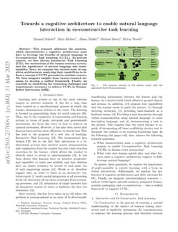 Towards a cognitive architecture to enable natural language interaction in co-constructive task learning