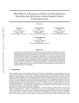 WinoWhat: A Parallel Corpus of Paraphrased WinoGrande Sentences with Common Sense Categorization