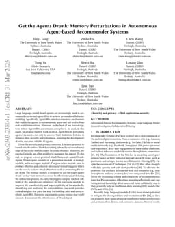 Get the Agents Drunk: Memory Perturbations in Autonomous Agent-based Recommender Systems
