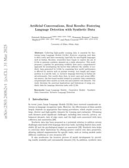 Artificial Conversations, Real Results: Fostering Language Detection with Synthetic Data
