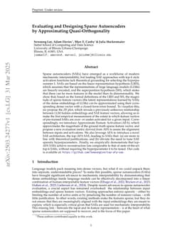 Evaluating and Designing Sparse Autoencoders by Approximating Quasi-Orthogonality