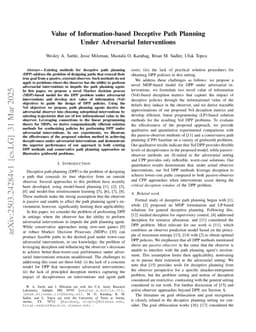 Value of Information-based Deceptive Path Planning Under Adversarial Interventions