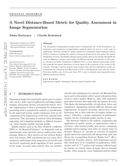 A Novel Distance-Based Metric for Quality Assessment in Image Segmentation