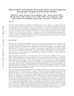 Opportunistic Screening for Pancreatic Cancer using Computed Tomography Imaging and Radiology Reports