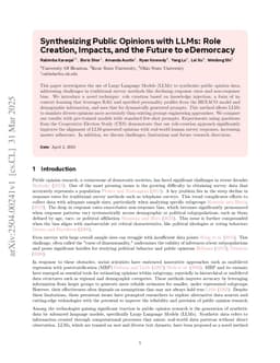 Synthesizing Public Opinions with LLMs: Role Creation, Impacts, and the Future to eDemorcacy