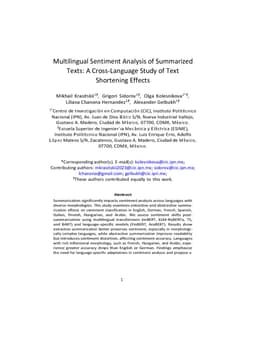 Multilingual Sentiment Analysis of Summarized Texts: A Cross-Language Study of Text Shortening Effects