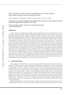 Text Chunking for Document Classification for Urban System Management using Large Language Models