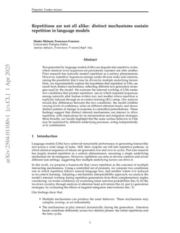 Repetitions are not all alike: distinct mechanisms sustain repetition in language models
