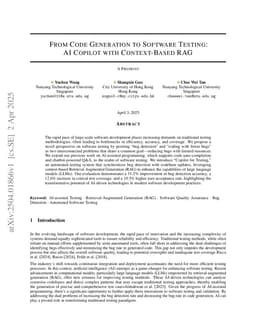 From Code Generation to Software Testing: AI Copilot with Context-Based RAG