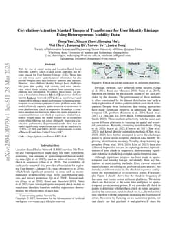 Correlation-Attention Masked Temporal Transformer for User Identity Linkage Using Heterogeneous Mobility Data